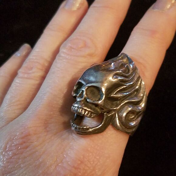 Big Skull Ring, Vintage Sterling Silver, Punk Rock Star, Goth Biker Rockabilly - Picture 4 of 10